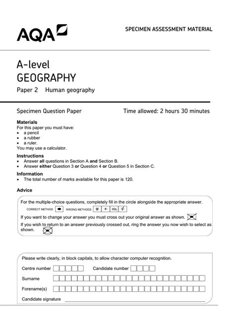 Scottish Certificate of Education. . A level geography specimen paper